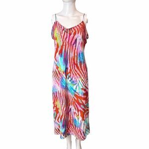 Natori Vibrant Multicolor Zebra Print Dress Medium